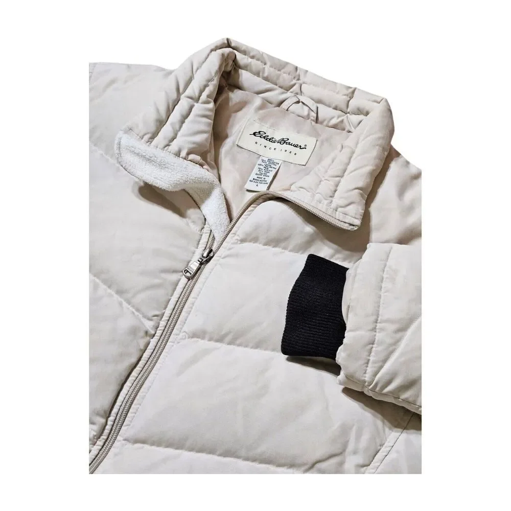 Eddie Bauer Goose Down Insulated‎ Puffer Bomber Coat Beige Women's L
